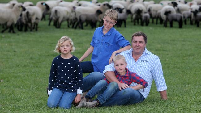 Marble baa: Tom Bull, with his children Hattie, 8, Hamish, 11, and Eddie, 6. Picture: Yuri Kouzmin