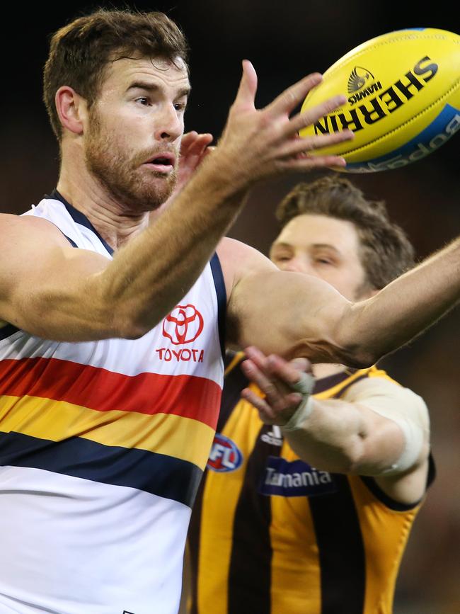 Adelaide's Andy Otten marks against Hawthorn. Picture: Michael Klein