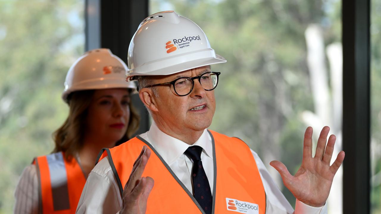 Prime Minister Anthony Albanese speaks during a visit to the Rockpool Residential Aged Care in Carseldine, in Brisbane's north. Picture: NCA NewsWire/Dan Peled