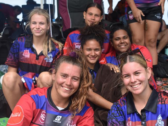 Courtney Reynolds, Zoe Aitken, Sian Williams, Tiana Power, CC Brown Chinfat Hawkins, Caroline Esel at the Mackay Indigenous Rugby League Carnival. Picture: Mitch Bourke