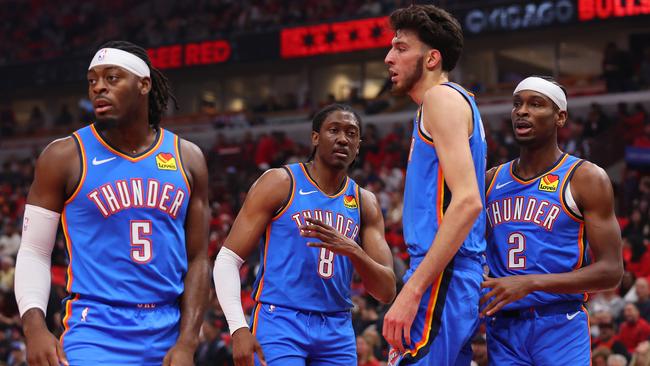 OKC’s core of Lu Dort, Jalen Williams, Chet Holmgren and Shai Gilgeous-Alexander might not need Giddey anymore. (Photo by Michael Reaves/Getty Images)