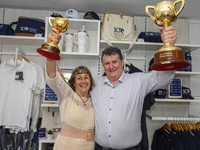 Sheila Laxon at the Sunshine Coast Turf Club today with the Melbourne Cup and Knight's Choice welcomed. Photo - Michael McInally