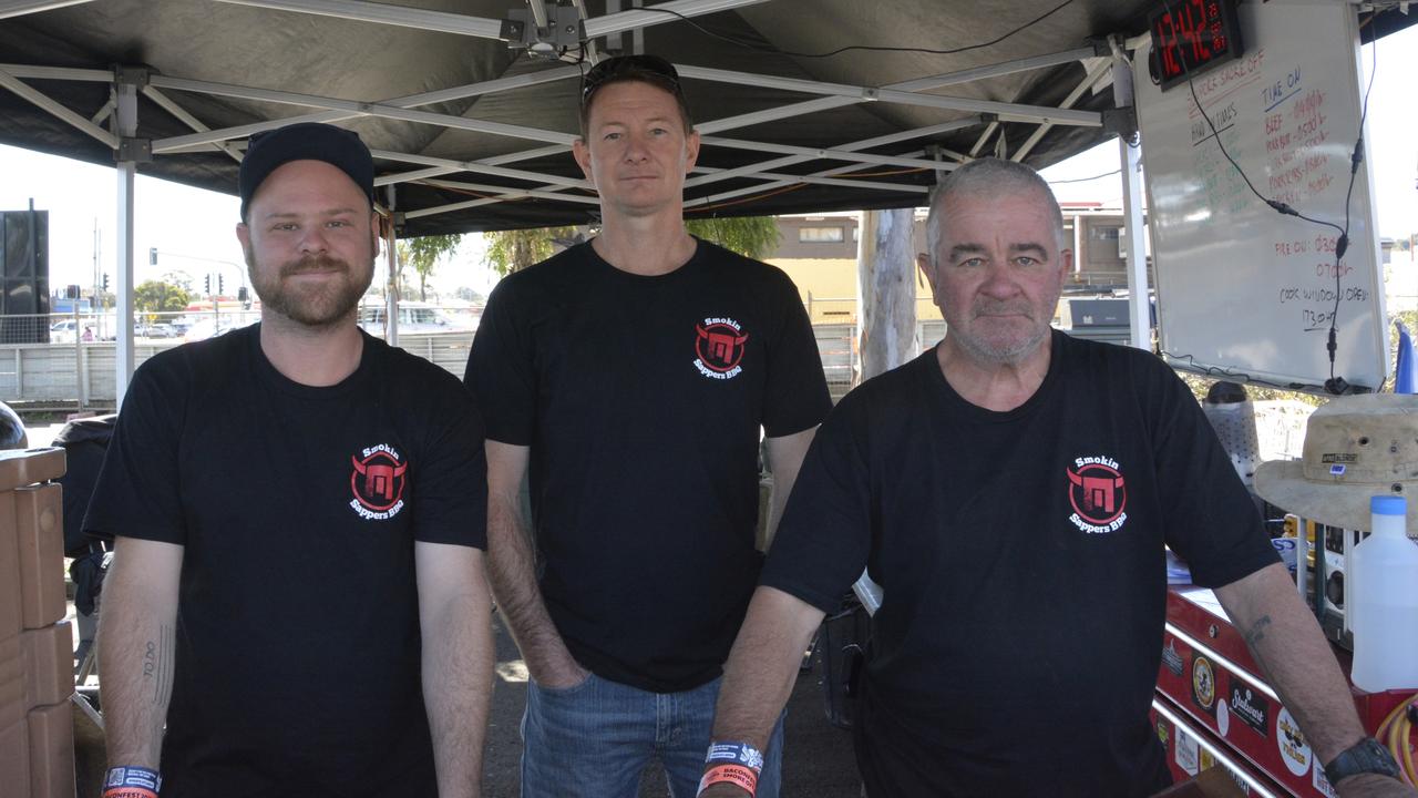 The Smokin Sappers BBQ team, Dan Marsden (left), Shane Crouch and Andrew Burbury at the 2022 Kingaroy BaconFest. Picture: Sarah Petty