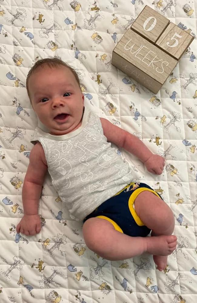 Tyrone Sean Baynton was born on January 7, 2022, at Mackay Base Hospital, weighing 3400g and measuring 48cm. He is the first son for parents Sian and Ben Hegarty and a little brother to Emma. Picture: Sian Hegarty DMBJ22
