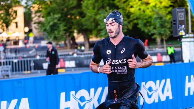 Jake Birtwhistle competes in the Ironman 70.3 Tasmania. Picture: Linda Higginson