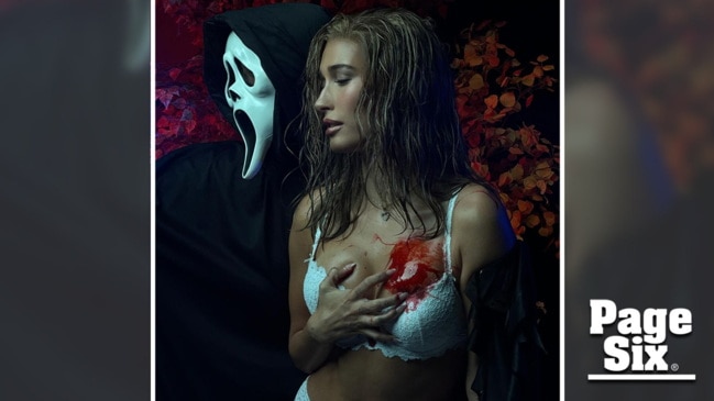 Hailey Bieber Channels Carmen Electra in 'Scary Movie' Costume