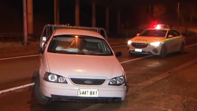 Bradley Crane-Vincent led police on a lengthy car chase in a stolen ute from Adelaide's north before coming to a stop near the Stirling exit in the Adelaide Hills. Picture 7NEWS