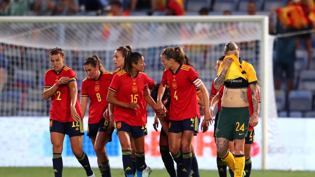The Matildas were unable to stop Spain after halftime. Picture: Fran Santiago/Getty Images
