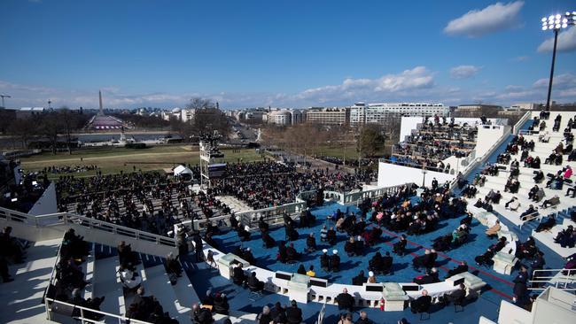 Joe Biden delivers his speech to a socially distanced audience in front of the US Capitol. Picture: AFP