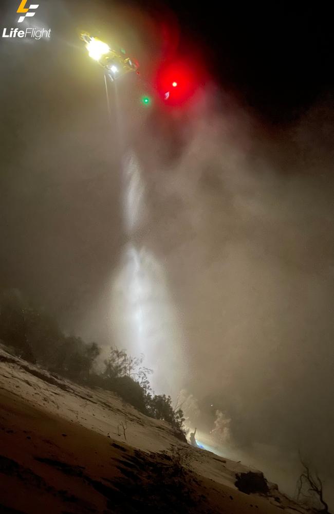 The Sunshine Coast-based LifeFlight aeromedical crew winched a paraglider to safety after he crashed into an 80m sand cliff in the Gympie region on Tuesday, October 22.