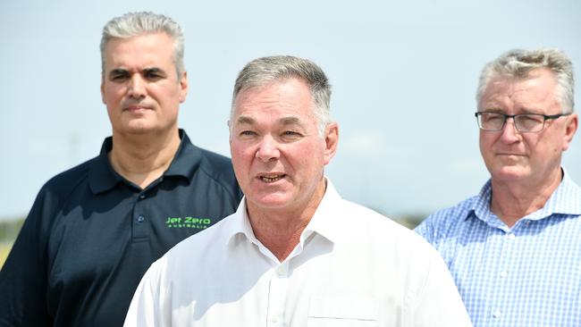 Minister for Resources and Critical Minerals Scott Stewart, at the announcement of state and federal funding for Jet Zero's Sustainable Aviation Fuel project in Townsville. Picture: Shae Beplate.