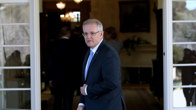 PM Scott Morrison after the swearing in ceremony with the Governor-General, General Sir Peter Cosgrove at Government House, Canberra. Picture Kym Smith