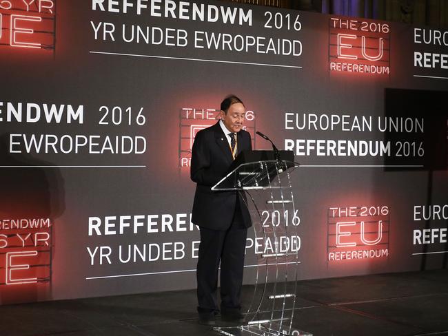 Chief Executive of Manchester City Council, Howard Bernstein makes an announcement at the Manchester Town Hall in Manchester, north west England early in the morning of June 24, 2016. First results from Britain's historic EU referendum suggest an extremely tight race, with swathes of northern England backing 