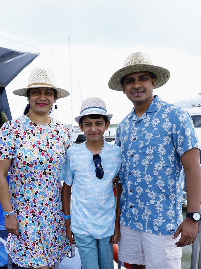 Sunlover Reef Cruises has taken delivery of a new catamaran that will run a return ferry service to Fitzroy Island three times a day, seven days a week. Sydney tourists Aparna Dixit, Ninad Dixot, 11, and Pavan Dixit boarded the Fitzroy Island Sundancer at Cairns Marlin Marina to spend the day on Fitzroy Island. Picture: Brendan Radke