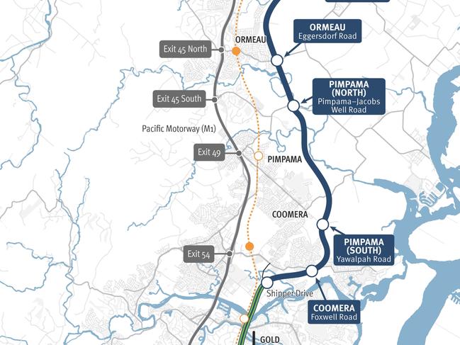 Map of the Coomera Connector Stage 2 route from Coomera to Loganholme.