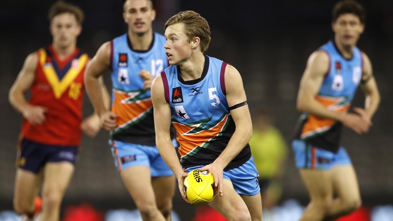 Highly-rated Sydney Academy prospect Braeden Campbell in action during last year’s national under-18 championships. Picture: Dylan Burns/AFL Photos