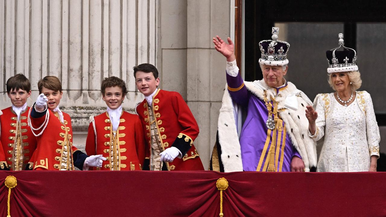 Prince George joins King Charles III on the palace balcony. Picture: AFP