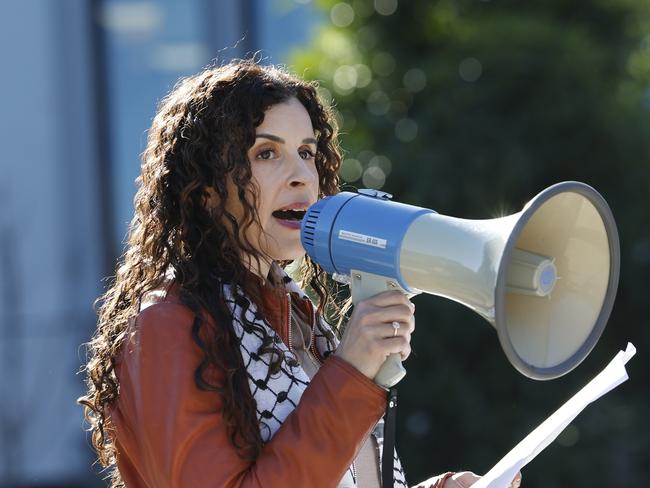 DAILY TELEGRAPH 22ND MAY 2024Pictured is Dr Randa Abdel-Fattah speaking at a pro Palestine protest at Macquarie University in Sydney.Dr Randa Abdel-Fattah is a former lawyer, author and prominent Palestine advocate and future fellow at Macquarie University Department of Sociology.Picture: Richard Dobson