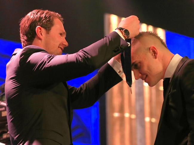 Dustin Martin accepts the AFL 2017 Brownlow Medal at Crown Palladium. Picture: Mark Stewart