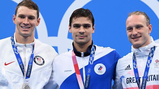 Russia's Evgeny Rylov, middle, has been banned by FINA. Picture: Jonathan NACKSTRAND/AFP