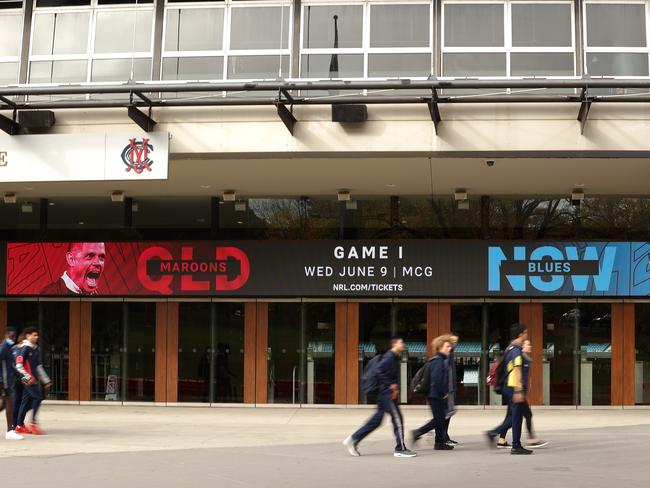 People outside the MCG, which has been listed as a Covid-19 exposure site. Picture: Getty Images