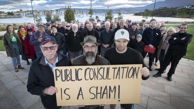 Rosny Park golf course users Peter Miller, Andrew Miller and Matt Potter at the public meeting to save the Rosny golf course. Picture: Chris Kidd