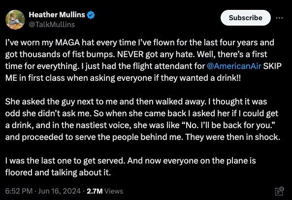 Mullins described her experience in a viral post on X. Picture: TalkMullins/X