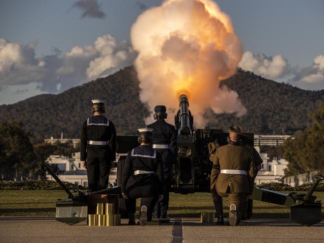 ADF artillery guns fired one round for each year of The Queen’s life. Picture: NCA NewsWire / Gary Ramage