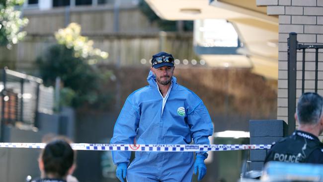 Police at the crime scene on Kedron Brook Road in Wilston. Picture: Tara Croser.