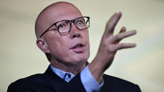BRISBANE, AUSTRALIA - MAY 01: Opposition Leader Peter Dutton speaks during a press conference at North Pine Rivers Club in the electorate of Dickson on May 01, 2025 in Brisbane, Australia. Australia will hold a federal election on May 3. (Photo by Dan Peled/Getty Images)