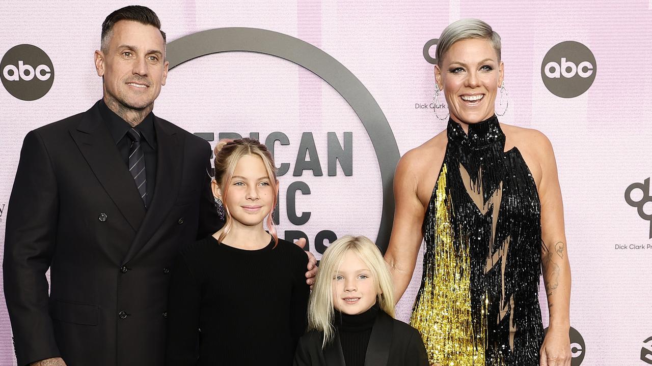 Pink with partner Carey Hart and children Willow and Jameson. Picture: Frazer Harrison/Getty Images