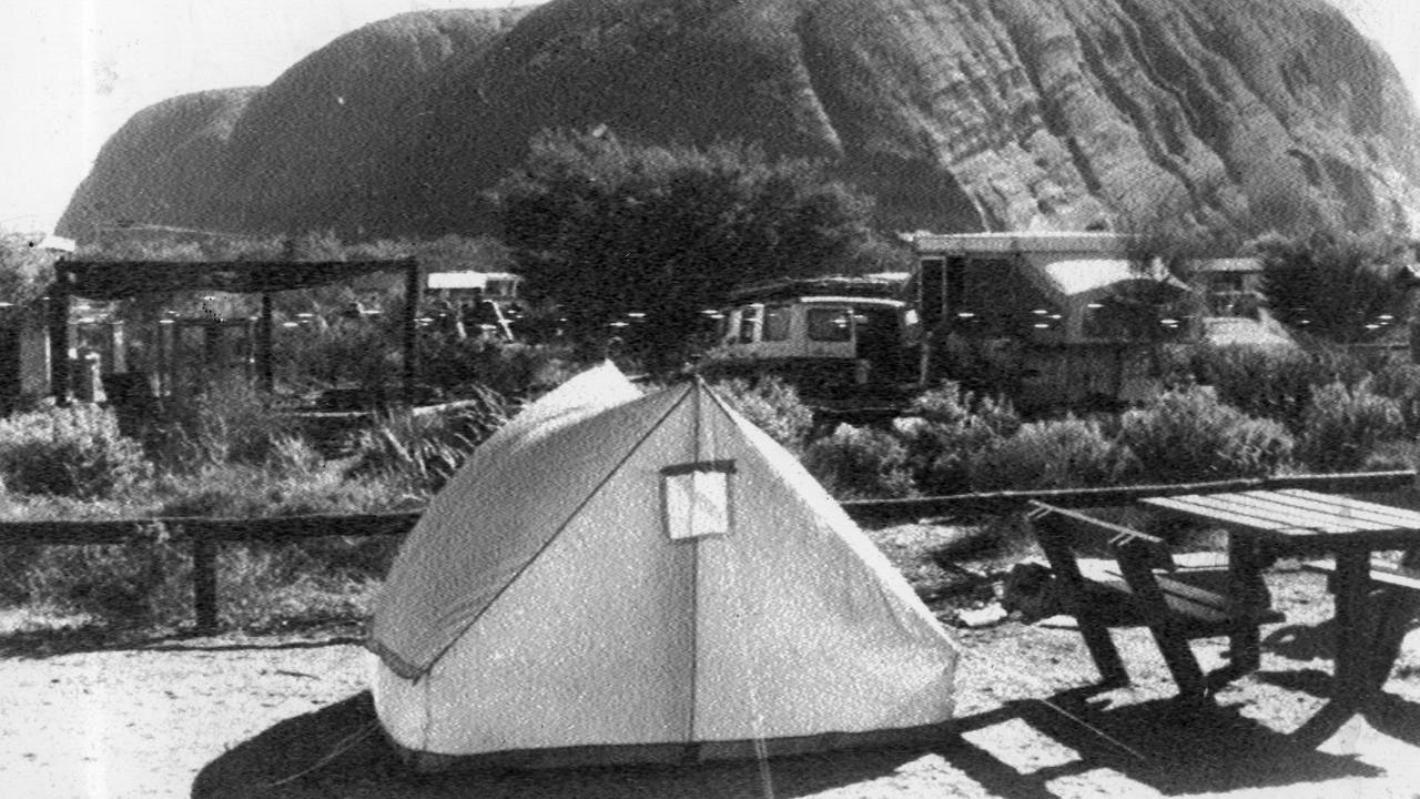 The campsite at Uluru with the Chamberlain family’s tent in the foreground from which baby Azaria disappeared.