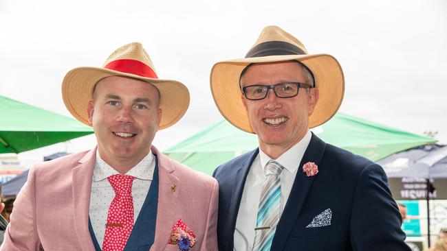 Luke Male (left) and Geoff Cahill. IEquine Toowoomba Weetwood Raceday - Clifford Park Saturday September 28, 2024 Picture: Bev Lacey