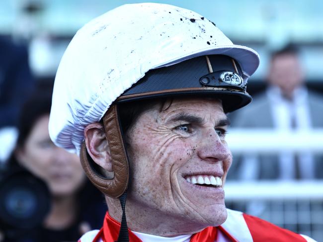 SYDNEY, AUSTRALIA - APRIL 15:  Craig Williams riding Giga Kick wins Race 8 Schweppes All Aged Stakes during "Schweppes All Aged Stakes Day" - Sydney Racing at Royal Randwick Racecourse on April 15, 2023 in Sydney, Australia. (Photo by Jeremy Ng/Getty Images)