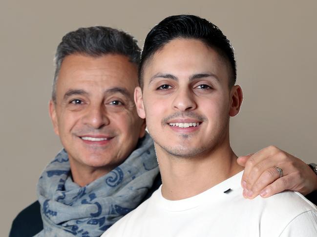 James Hachem (R), who is the founder of successful cosmetic company, Alya Skin, with his father Joe Hachem. Picture: David Crosling