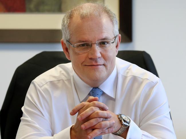 ***** EMBARGOED TILL 11pm on FRIDAY 5th May 2017 ******Treasurer Scott Morrison in his office at Treasury in Canberra. Picture Kym Smith