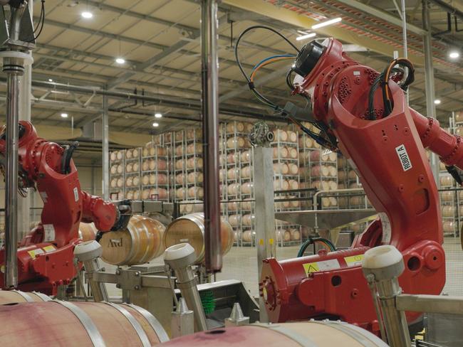 Robots at Treasury Wine Estates' automated barrel hall. Picture: Supplied by Treasury Wine Estates