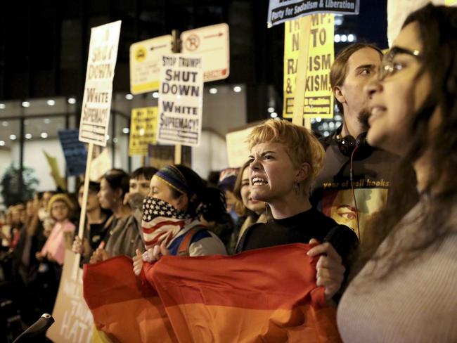Protesters rally outside the Trump International Hotel and Tower on November 9, 2016 in Chicago, Illinois. Picture: AP