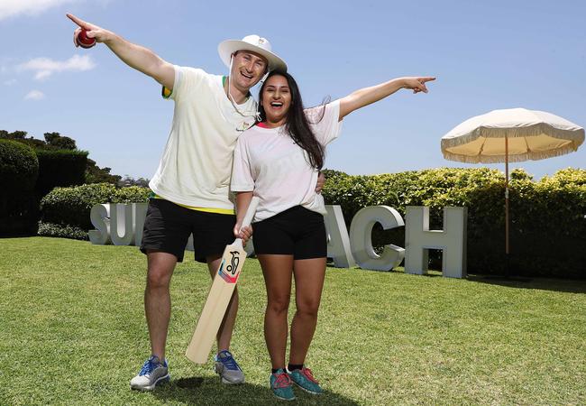 Shane Warne launches KFC SuperCoach BBL in a backyard cricket match in Mosman, Sydney. Isaac Kensell and Deniz Morali. Picture: Brett Costello