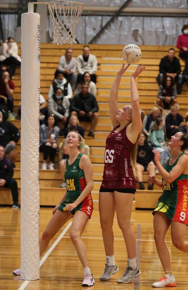 Elsa Sif Sandholt playing for Queensland. Photo: Netball Queensland.