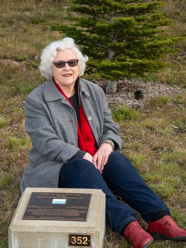 Margaretta Pos with her grandfather’s plaque and tree. Picture: ALASTAIR BETT