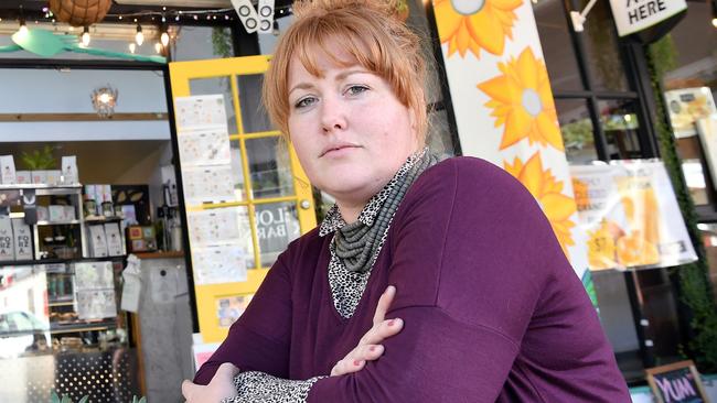 Katie Johnston was shattered to find her Restaurant EATS had been broken into overnight and thousands stolen from the register. The back door has been ripped off and Katie said the impact sill be devastating as the hospitality industry battles to survive the pandemic. Photo Patrick Woods / Sunshine Coast Daily.