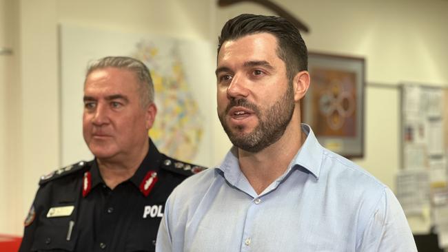 NT Police Commissioner Michael Murphy and Police Minister Brent Potter. Picture: Fia Walsh