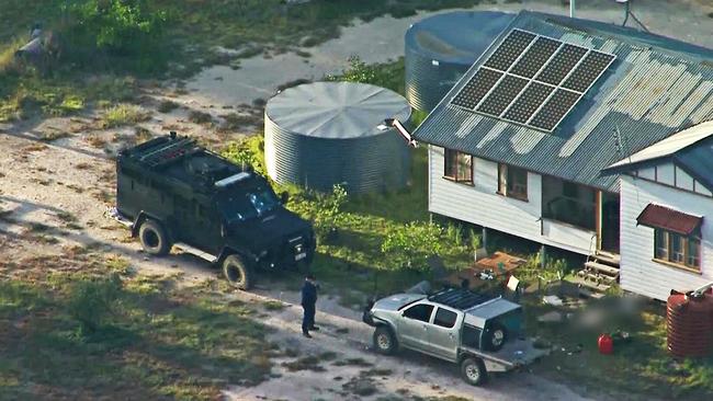 An aerial view of the scene at a property in Wieambilla where the shooting took place. Picture: Nine News