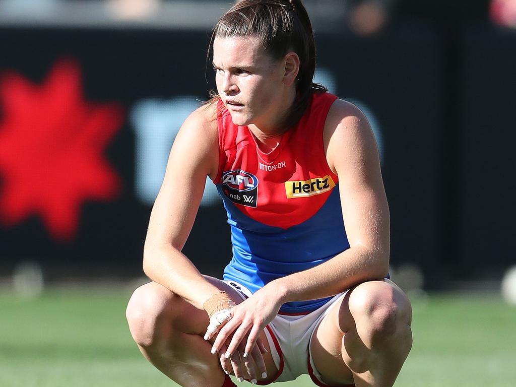 Lily Mithen laments a wayward afternoon for the Demons. Picture: AFL Photos/Getty Images