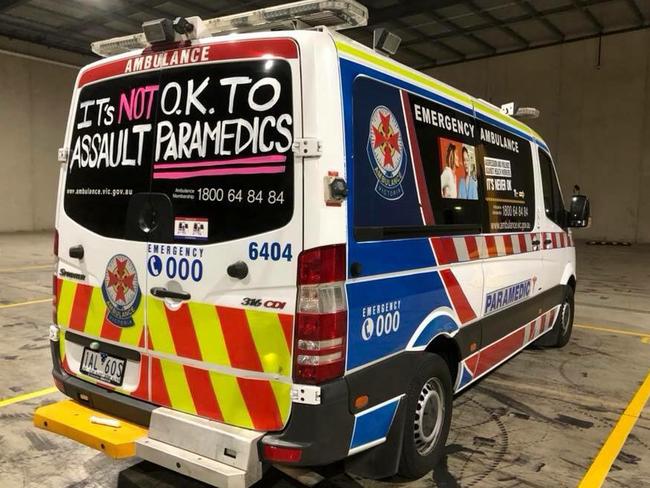 Paramedics have scribbled ‘it’s not OK to assault paramedics’ on their ambulances.