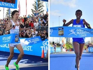 Gold Coast Marathon winners Yuta Shitara and Rodah Tanui