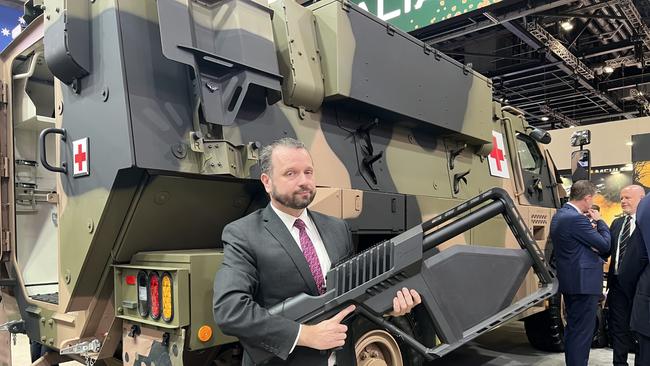 Droneshield director Red McClintock with one of the company’s drone jamming guns. Picture: Danielle Gusmaroli