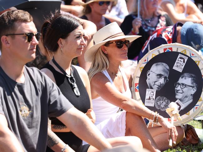 Protesters against vaccinations, masks and lockdowns in Brisbane CBD. Picture: Liam Kidston