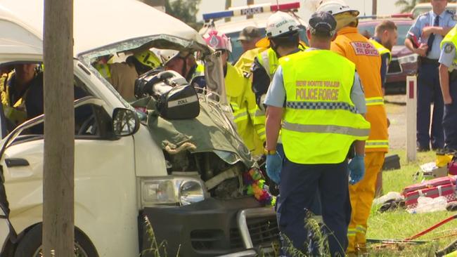 Emergency crews rusg to the aid of the injured following the horror head-on crash. Picture: TNV